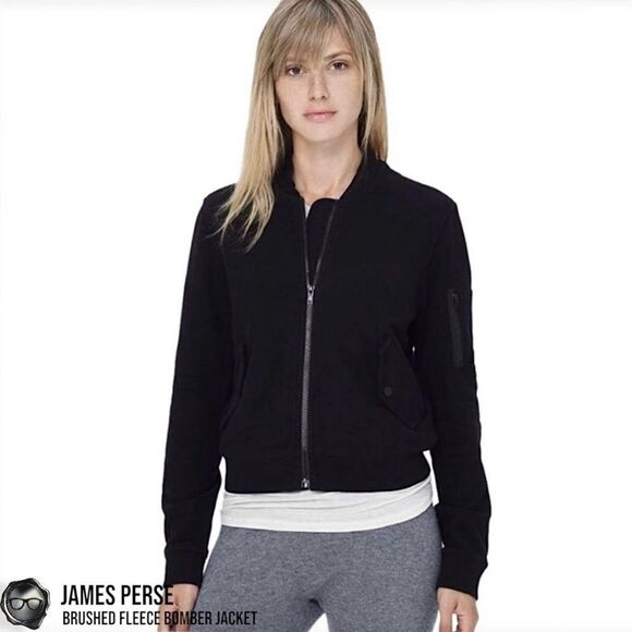 JAMES PERSE BRUSHED FLEECE BOMBER JACKET IN BLACK WOMEN’S SIZE 4 / XL COTTON - Picture 15 of 16